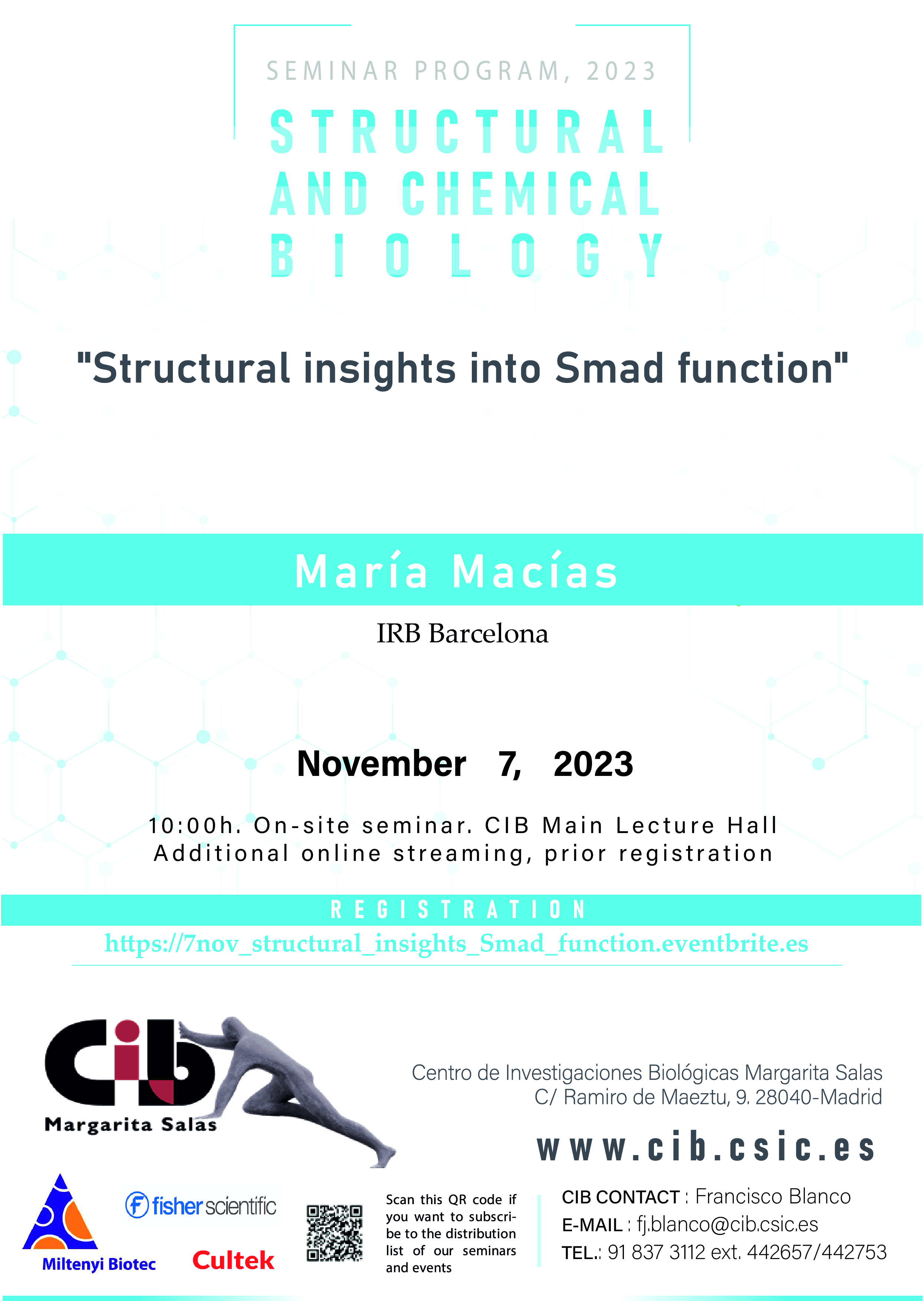 Cartel del seminario de María Macías que se celebrará el 7 de noviembre de 2023