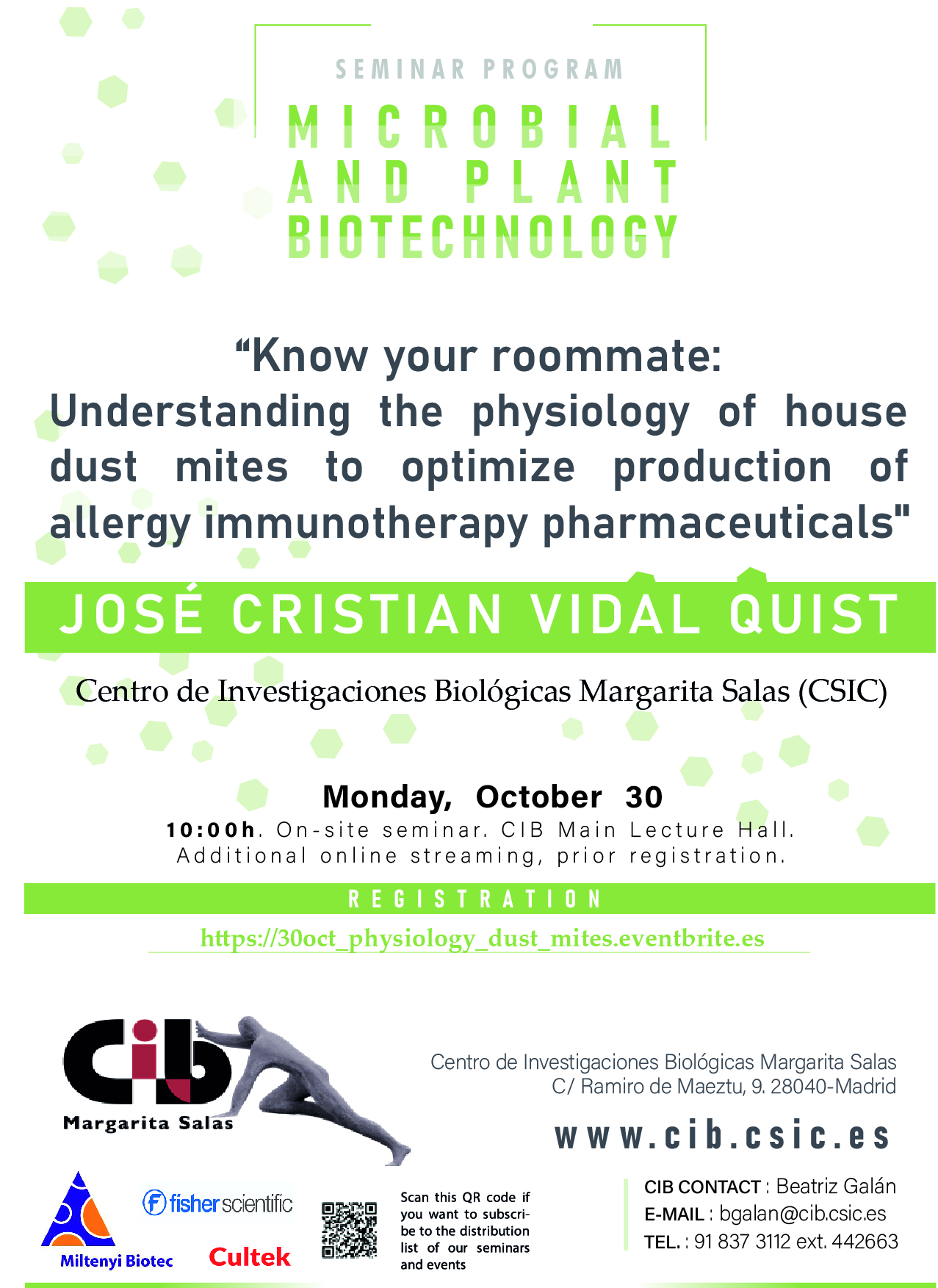 Cartel del seminario de José Cristian Vidal Quist del 30 de octubre de 2023